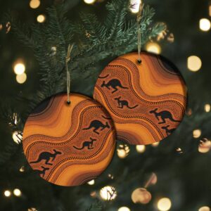 Aboriginal Dot Painting Ornament Kangaroo Burnt Orange Ceramic Ornament